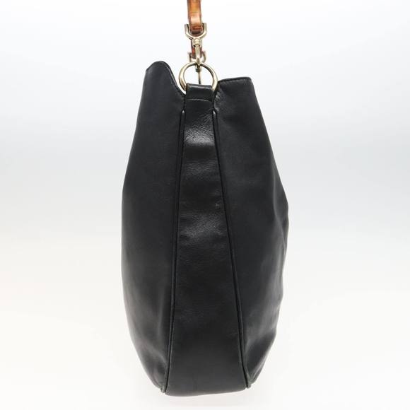 GUCCI Bamboo Hand Bag Leather 2way Black 001 1577 Auth 81330 - Picture 5 of 16